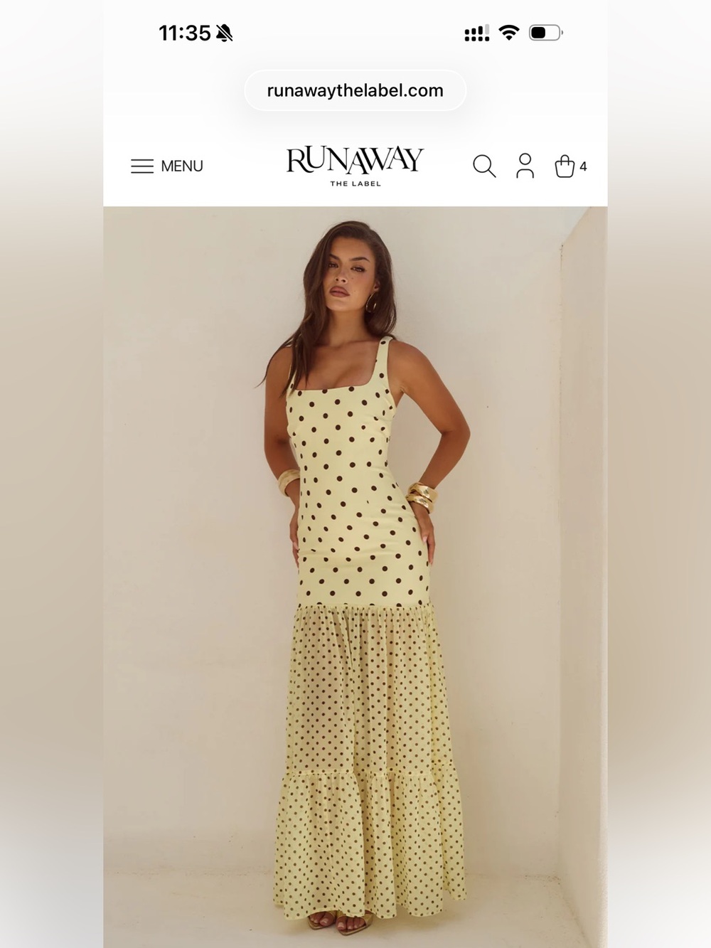 Polka Dot Yellow Brown Runaway the Label Tillie Maxi Dress - Picture 2 of 5